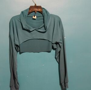 Teal Long Sleeve Hooded Crop Top